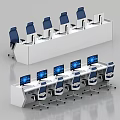 Modern Office Workstations With White Desks Blue Chairs And Computer Monitors 3d model