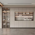 Elegant Modern Wine Cabinet With Glass Doors Textured Backdrop And LED Lighting