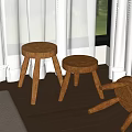 Wooden Side Tables With Two Standing And One Lying On Wooden Floor Near White Curtains