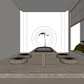 Modern Tea Room Interior With Circular Window Wooden Table Floor Cushions And Rock Plant Decoration