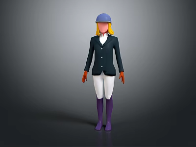 Equestrian Rider In Blue Helmet Blonde Hair And Horse Companion 3d model
