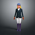 Equestrian Rider In Blue Helmet Blonde Hair And Horse Companion