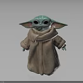 Baby Yoda Green Alien With Big Eyes In Brown Robe Standing On Dark Backdrop