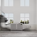 Metal Pipe Installation In Modern Interior Space With Windows And Ventilation Equipment