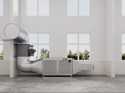 Metal Pipe Installation In Modern Interior Space With Windows And Ventilation Equipment 3d model
