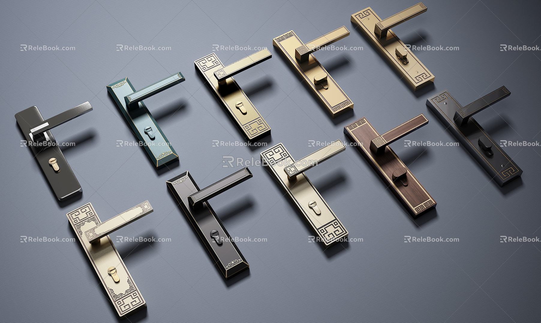 New Chinese style door handle door lock door handle combination 3d model