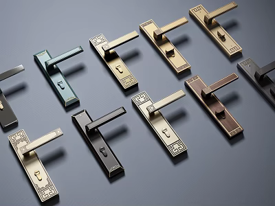 Various Colored Metal Door Handles With Modern Design And Decorative Details 3d model
