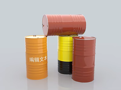 Industrial Equipment Colorful Metal Drums In Red Yellow Orange And Black For Storage 3d model