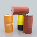 Industrial Equipment Colorful Metal Drums In Red Yellow Orange And Black For Storage