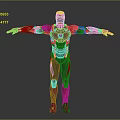 Game Movie Character In Red Gray Armored Costume With White Mask And Open Arms Pose