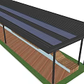 Modern Outdoor Pergola Structure With Metal Columns Wooden Roof And Seating Area