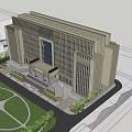 Modern Office Building With Glass Curtain Wall Grand Entrance Landscaped Garden And Open Plaza
