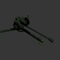 Vintage Green Cannon With Long Barrel Wheeled Carriage And Old Metal Structure