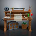 Adventurer Themed Wooden Table With Skull Sword Map Scroll And Treasure Chest
