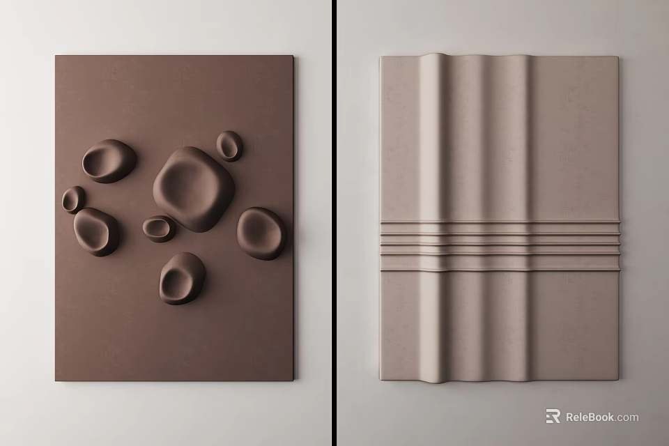 Modern Textured Wall Decor Featuring Irregular Circular Shapes And Curved Lines 3d model 