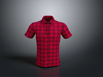 Red Plaid Short Sleeved Shirt For Daily Casual Wear And Comfort 3d model