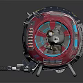 Mechanical Sphere Character Featuring Red Blue Design Glowing Circular Interface And Mechanical Legs 3d model