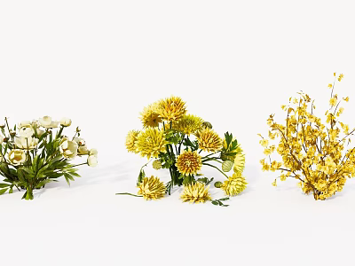 Decorative Floral Arrangements With White Flowers Yellow Blooms And Yellow Flowering Branches 3d model