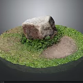 Round Green Grass Circle With Large Rock And Bare Soil Patch