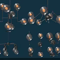 Various Modern Pendant Lights with Spherical Clear Bulbs and Metal Frames in Multiple Arrangements 3d model