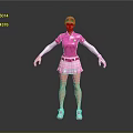 Sporty Game Movie Character In Pink Top Plaid Skirt Pink Cap White Sleeves Gloves Shoes