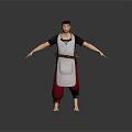 3D Model Male Character With Red Headband Gray Apron Brown Belt Standing Barefoot