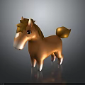 Orange Cartoon Pony with Yellow Mane and Fluffy Tail on Dark Background with Reflective Surface 3d model