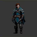 Man With Red Hair Wearing Blue Armor Cloak Belt And Boots In Studio