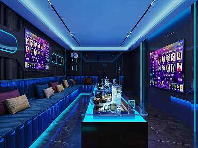 Modern KTV Interior Design With LED Screens Neon Lighting And Comfortable Sofas 3d model