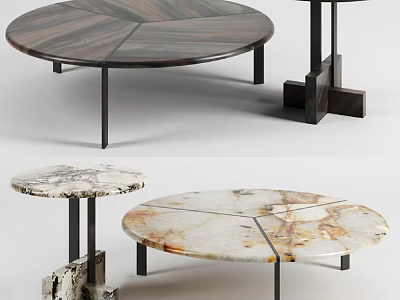 Modern Round Coffee Tables With Marble Wooden Surfaces And Cross Pattern Metal Legs 3d model