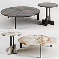Modern Round Coffee Tables With Marble Wooden Surfaces And Cross Pattern Metal Legs