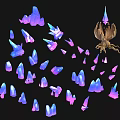 Purple Blue Crystal Like Decorative Ornament Set With Winged Figurine On Black Background
