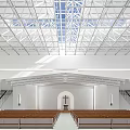 Modern Church Interior With Cross Altar Pews And Skylight Ceiling Design