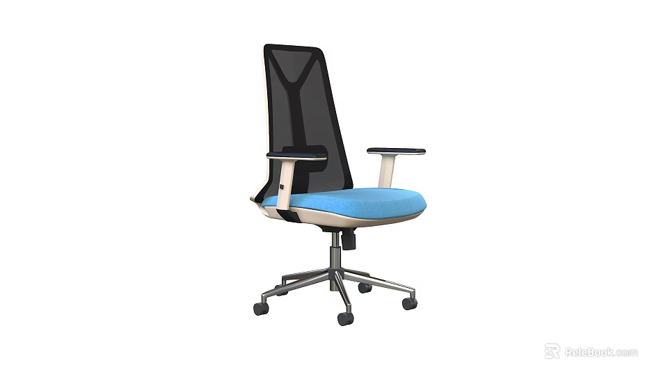 Ergonomic Office Chair With Mesh Back Blue Seat Cushion And Black Armrests 3d model 