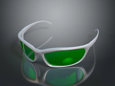 Stylish White Frame Sunglasses With Green Reflective Lenses For Modern Fashion Look 3d model
