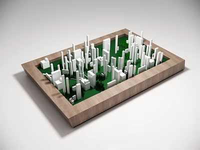 Commercial Equipment For City Model Display Featuring Wooden Frame White Buildings And Green Areas 3d model