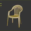 Simple White Plastic Chair With Armrests And Slatted Back Design 3d model