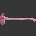 Worn Red Axe With Wooden Handle On Gray Background And Reflection