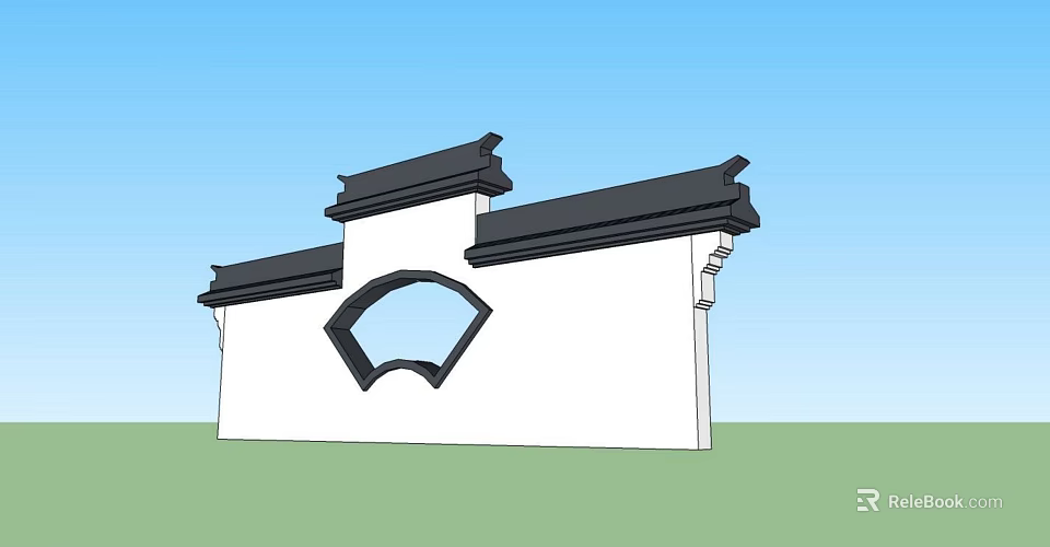 Traditional Chinese Garden Wall With Black Roof White Wall And Fan Shaped Window 3d model 