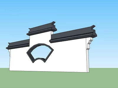 Traditional Chinese Garden Wall With Black Roof White Wall And Fan Shaped Window 3d model
