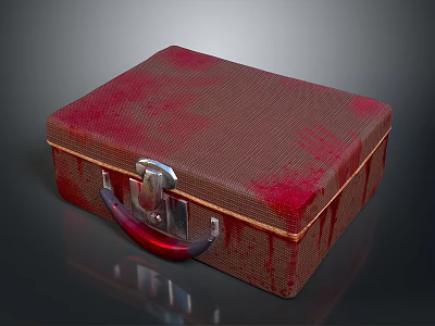 Vintage Red Textured Box With Metal Lock And Red Handle Distressed Finish 3d model