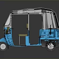 Blue Auto Rickshaw with Grey Canopy Passenger Seats and Shiny Reflection 3d model