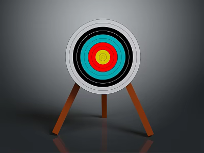 Colorful Archery Target with Concentric Rings on Wooden Tripod Stand for Training 3d model