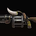 Double Barrel Weapon With Horn Decorations And Gold Floral Patterns Design