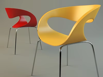 Modern Red And Yellow Office Chairs With Curved Backrest And Metal Legs 3d model