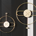 Sleek Golden Circular Clocks On Black And White Striped Wall Background