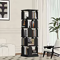 Modern Black Bookshelf Interior Design In Living Room With Books Decorative Items And Green Plant
