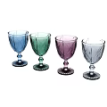 Colorful Glass Goblets With Diamond Cut Patterns And Black Bases