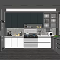 Modern Kitchen Interior With Dark Cabinets White Countertops And Stainless Steel Appliances