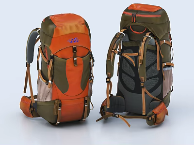 Outdoor Orange and Green Backpack with Adjustable Straps Mesh Back Panel 3d model
